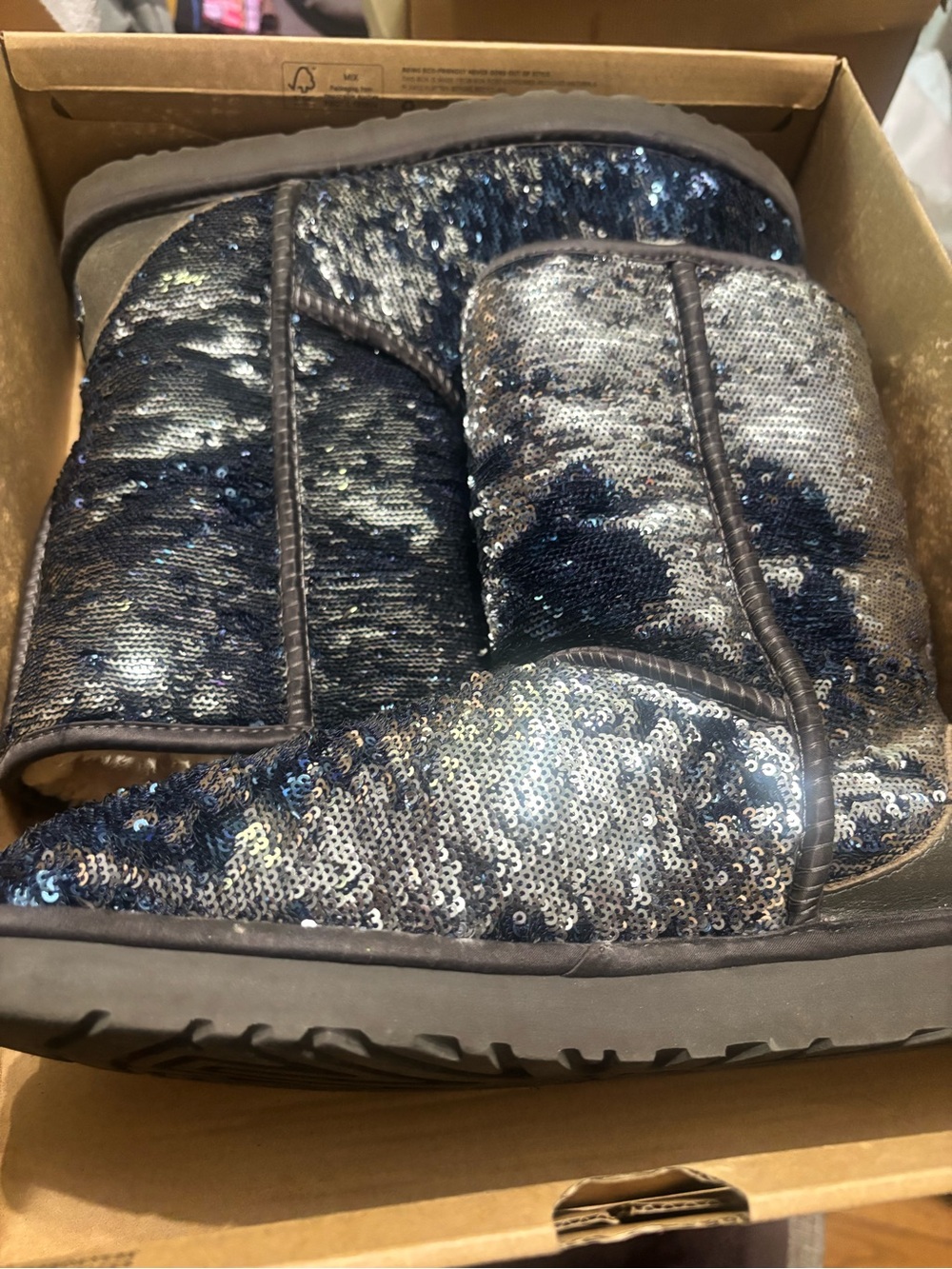 UGG Sequin Quilted Booties in Navy and Silver